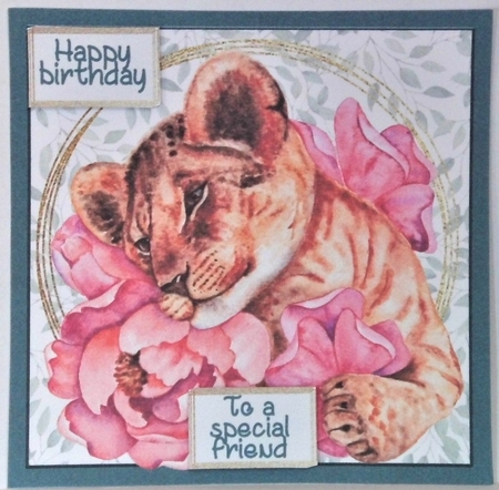 Tiger cub with flowers by Hazel Underwood