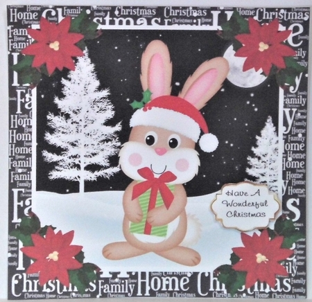 3 Christmas woodland rabbit card fronts/toppers 2 by Hazel Underwood