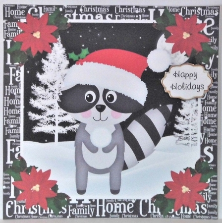 3 Christmas woodland raccoon card fronts/toppers 2 by Hazel Underwood
