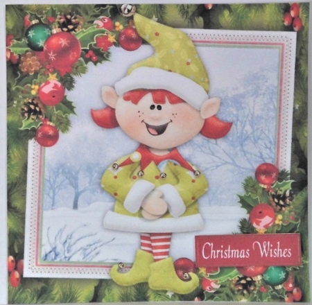Girl Elf & Presents With Bauble Corners 7x7 by Hazel Underwood
