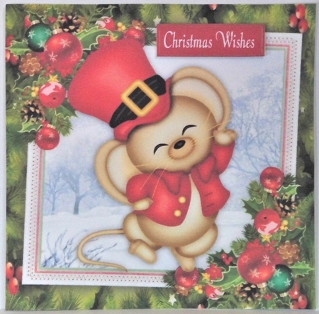 Mouse In Santa Hat With Bauble Corners 7x7 by Hazel Underwood