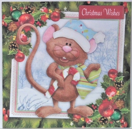 Mouse & Candy Cane With Bauble Corners 7x7 by Hazel Underwood