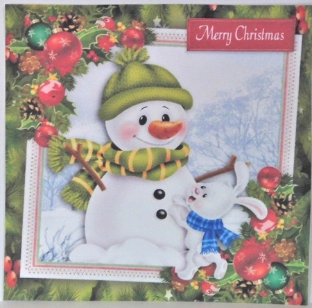 Snowman & Mouse With Bauble Corners 7x7 by Hazel Underwood