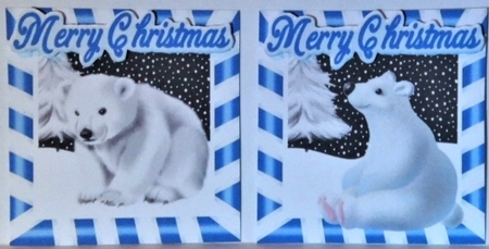 4 cute  christmas white polar bears toppers in blue by Hazel Underwood