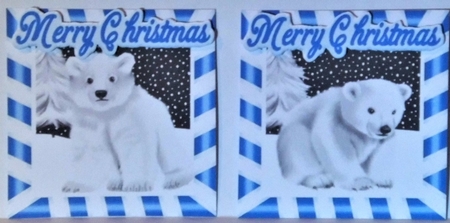 4 cute  christmas white polar bears toppers in blue by Hazel Underwood