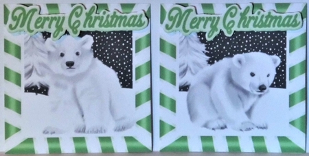 4 cute  christmas white polar bears toppers in green by Hazel Underwood