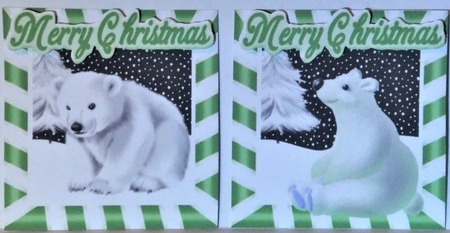 4 cute  christmas white polar bears toppers in green by Hazel Underwood