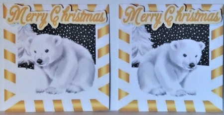 4 cute  christmas white polar bears toppers in gold by Hazel Underwood