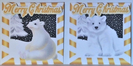 4 cute  christmas white polar bears toppers in gold by Hazel Underwood