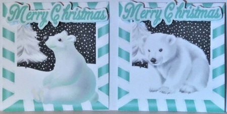 4 cute  christmas white polar bears toppers in turq by Hazel Underwood
