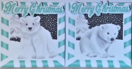 4 cute  christmas white polar bears toppers in turq by Hazel Underwood
