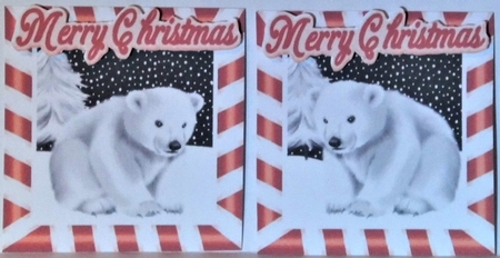 4 cute  christmas white polar bears toppers in red by Hazel Underwood