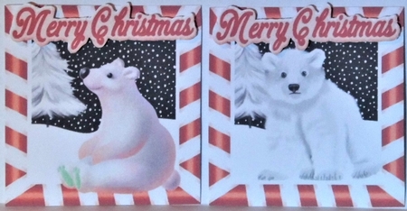 4 cute  christmas white polar bears toppers in red by Hazel Underwood