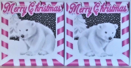 4 cute  christmas white polar bears toppers in pink by Hazel Underwood