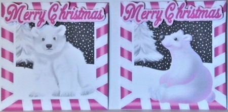 4 cute  christmas white polar bears toppers in pink by Hazel Underwood