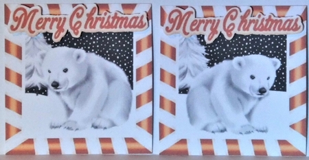 4 cute  christmas white polar bears toppers in orange by Hazel Underwood