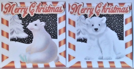 4 cute  christmas white polar bears toppers in orange by Hazel Underwood