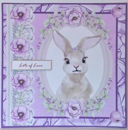 Lilac floral rabbit card front by Hazel Underwood