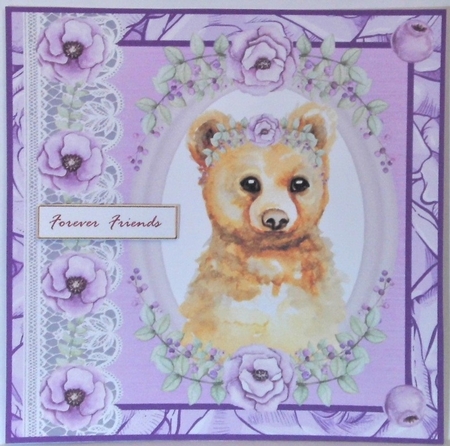 Lilac floral bear card front by Hazel Underwood