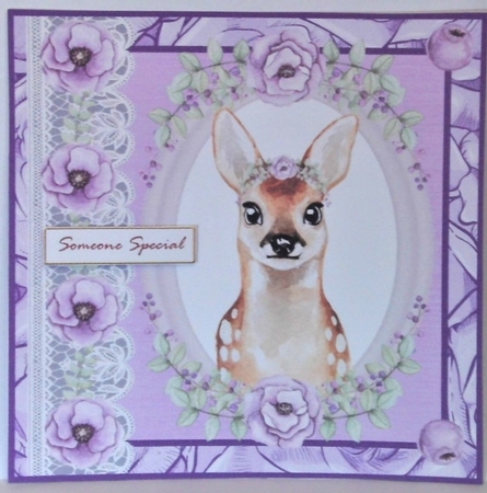 Lilac floral deer card front by Hazel Underwood