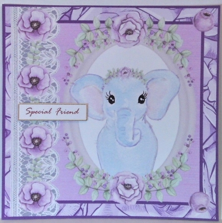 Lilac floral elephant card front by Hazel Underwood