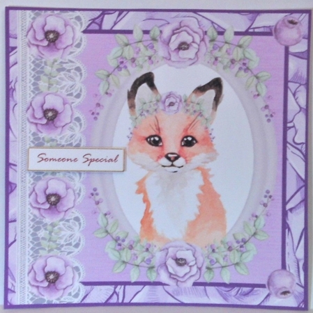 Lilac floral fox card front by Hazel Underwood