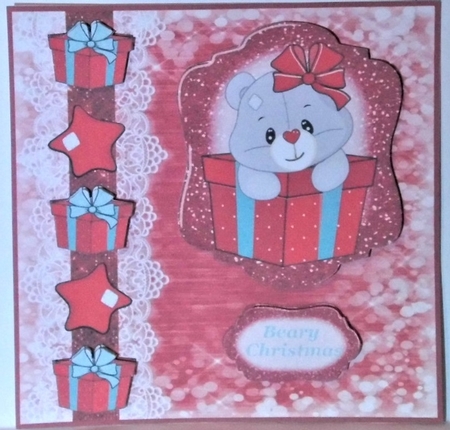Red Christmas bear card front 1 by Hazel Underwood