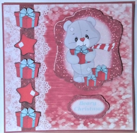 Red Christmas bear card front 3 by Hazel Underwood