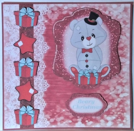 Red Christmas bear card front 4 by Hazel Underwood