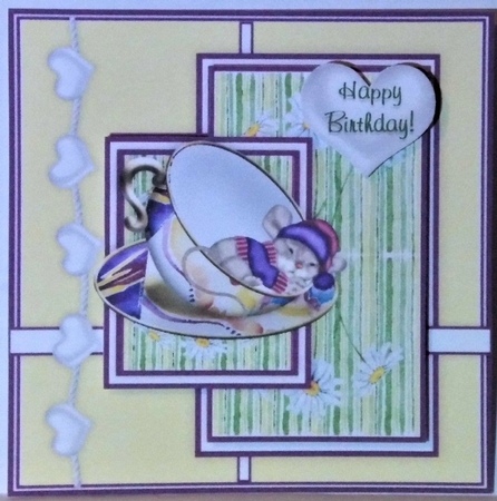 Art Deco Mouse In A Teacup - 6 x 6 Card Topper With Decoupage & Tags by Hazel Underwood
