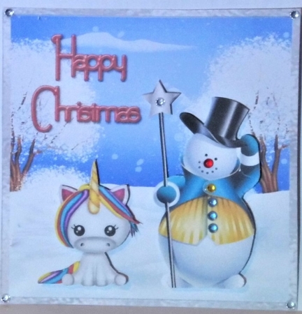 Snow Christmas 2 - 6x6 inch card front with decoupage. by Hazel Underwood
