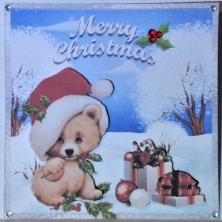 Snow Christmas 3 - 6x6 inch card front with decoupage. by Hazel Underwood