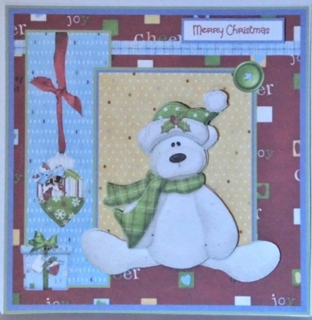 Christmas bear and bauble 7x7 card by Hazel Underwood