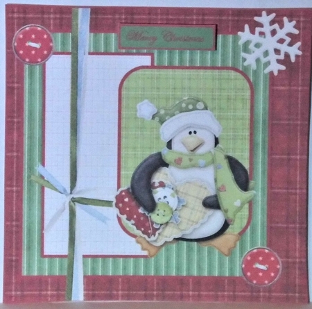 Christmas penguin 6x6 card by Hazel Underwood