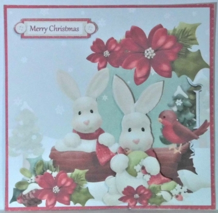 Rabbits at Christmas 6x6 card by Hazel Underwood