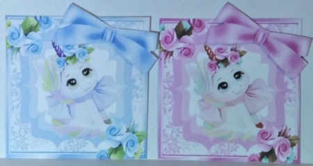  4 Pretty coloured unicorn toppers with roses and bows (one) by Hazel Underwood