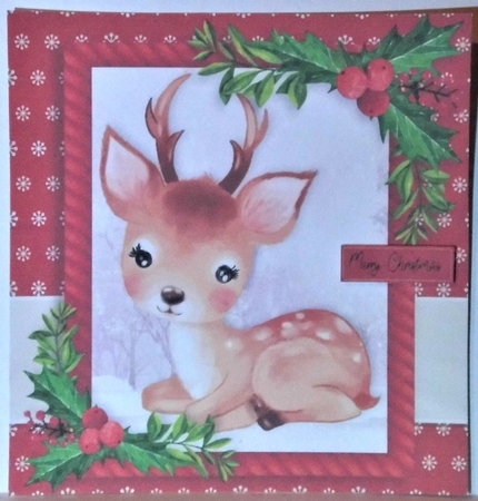 Gorgeous Reindeer With Holly 8x8 by Hazel Underwood
