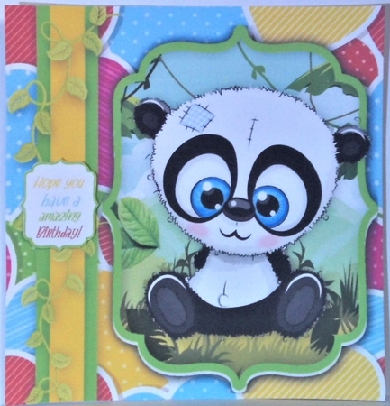 Colourful Panda birthday 8x8 by Hazel Underwood