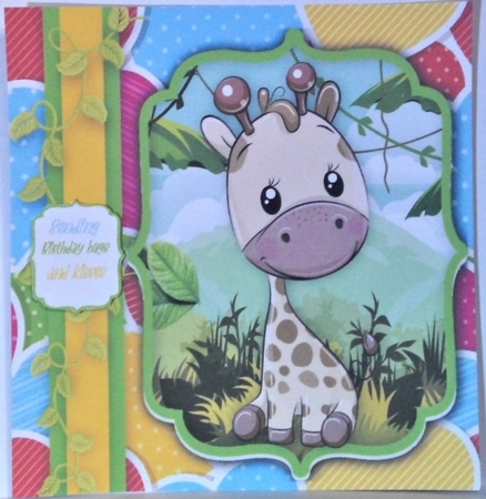 Colourful Giraffe birthday 8x8 by Hazel Underwood