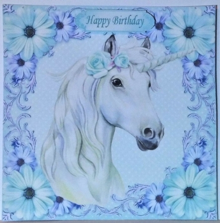  4 Gorgeous white unicorns with flowers card fronts 8x8  mini kit by Hazel Underwood