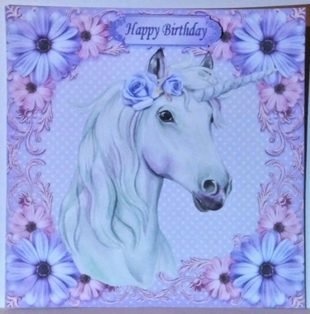  4 Gorgeous white unicorns with flowers card fronts 8x8  mini kit by Hazel Underwood
