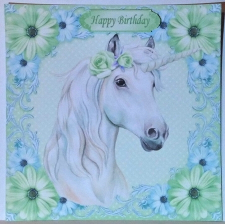  4 Gorgeous white unicorns with flowers card fronts 8x8  mini kit by Hazel Underwood