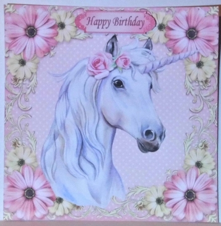  4 Gorgeous white unicorns with flowers card fronts 8x8  mini kit by Hazel Underwood
