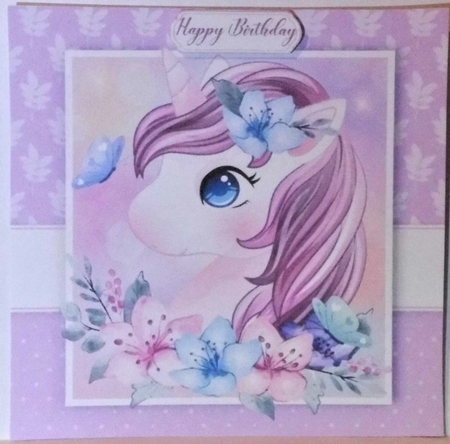 Beautiful Purple Unicorn With Flowers 7x7 by Hazel Underwood