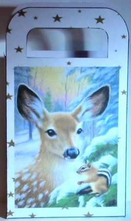 cute deer in the snow on gold star box/bag by Hazel Underwood