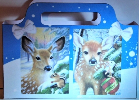 pretty deers on snow scene tote bag by Hazel Underwood