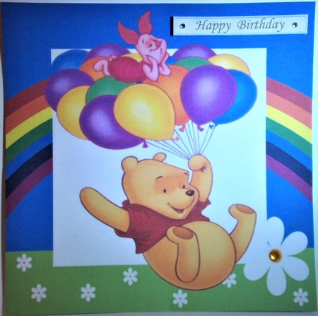 Lovely pooh bear with balloons in a rainbow 7x7 frame by Hazel Underwood