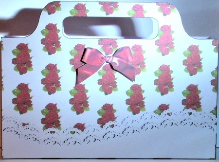 Red roses with lace tote gift bag by Hazel Underwood