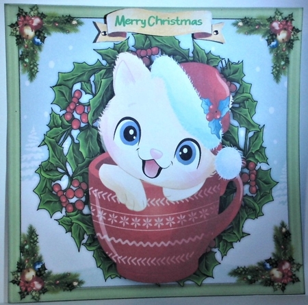 7x7 mini Kit, Kitty in a Christmas Cup by Hazel Underwood