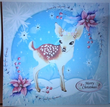 pretty deer in snow card front 8x8 by Hazel Underwood